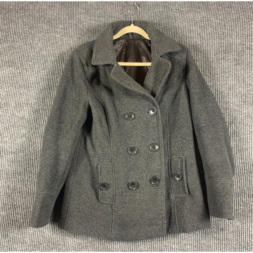 VTG Reitmans Coat Womens 9 Small Gray Lined Double Breasted Wool Classic City
